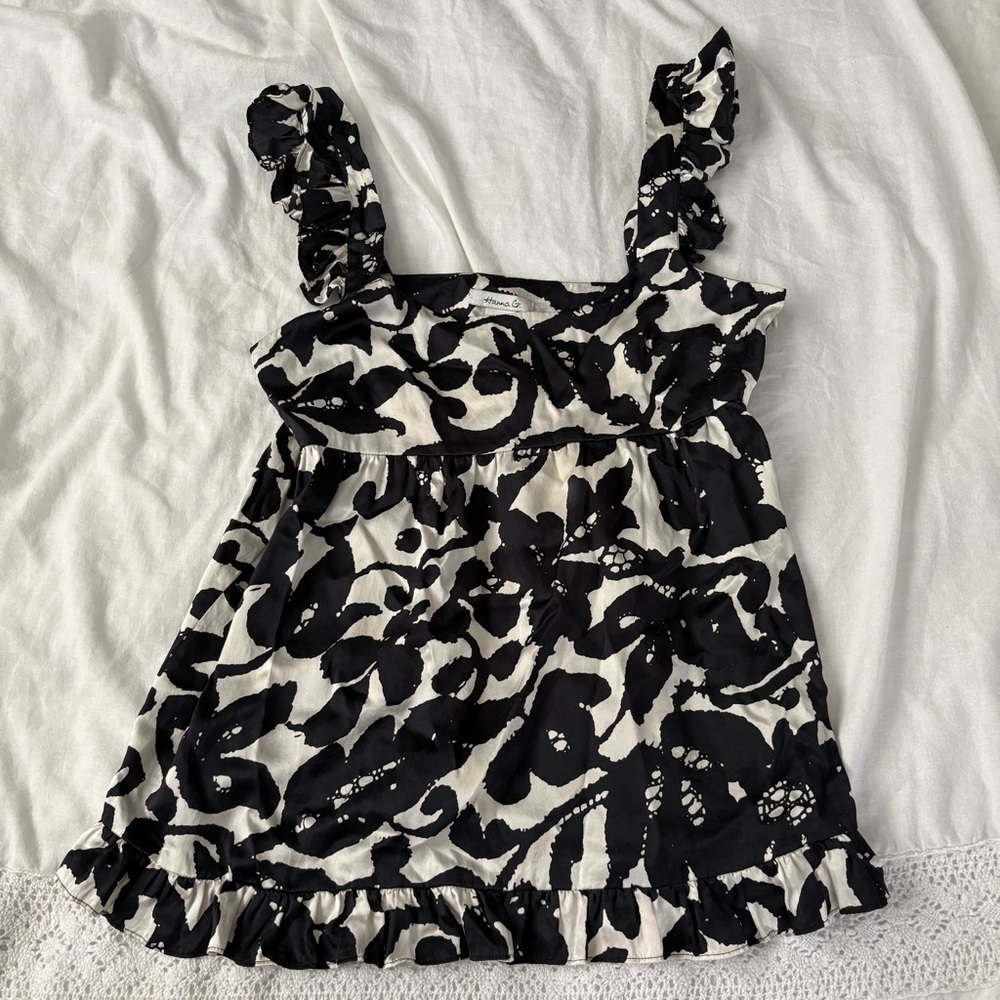 Hanna G MEDIUM 100% Silk Babydoll top ruffle sleeveless 90s y2k high waist